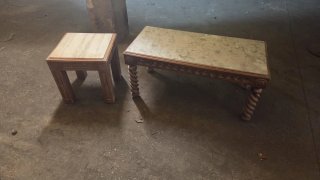 Set de 2 Mesas de Salón de Madera y Mármol