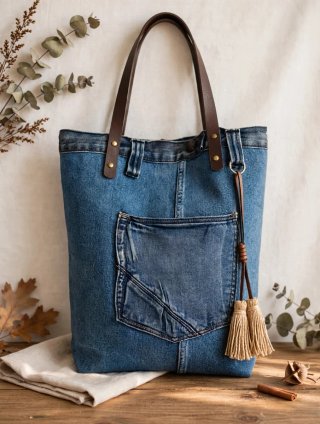 Bolso tote reversible artesanal - Vaquero reciclad