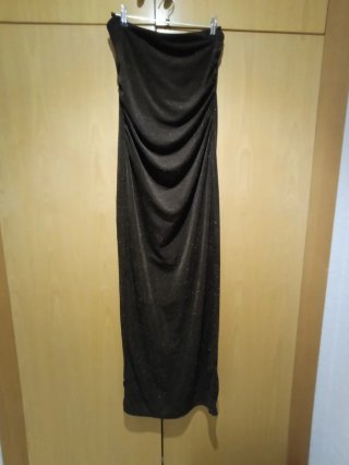 Vestido largo palabra de honor marrón chocolate