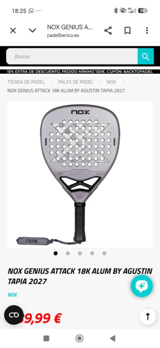 Pala de Pádel Nox Genius Attack 18K Alum 2027