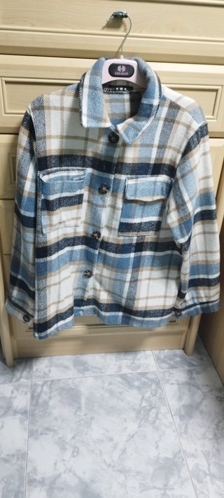 Chaqueta Camisa Cuadros Azul y Beige