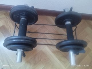 Set de Pesas con Mancuernas, Soporte y banco