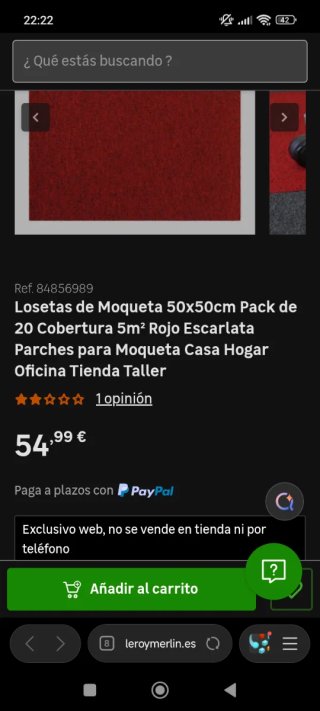 Pack 20 Losetas de Moqueta Rojas 50x50cm