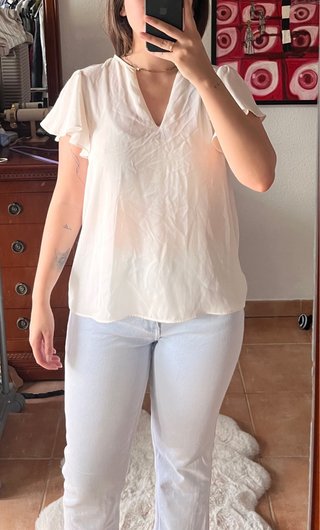 Blusa Blanca Mango con Volantes Talla M