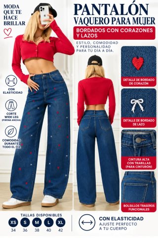 Pantalón Vaquero Mujer con Bordados