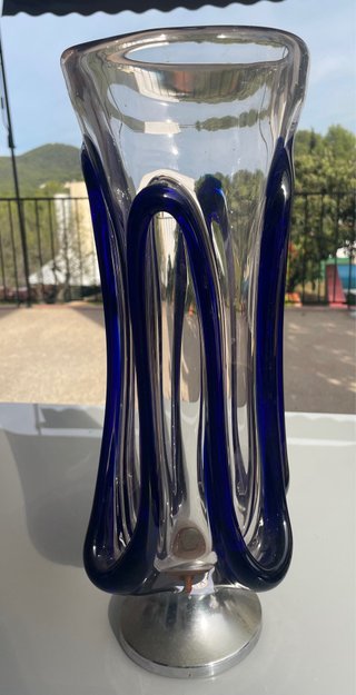 Jarrón de Cristal Transparente y Azul