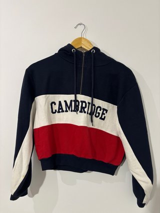 Subdued Cambridge Half Zip Cropped Hoodie Navy Blu