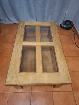 Mesa de Salón de Madera y Cristal