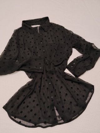 Camisa Stradivarius Negra Lunares Talla M