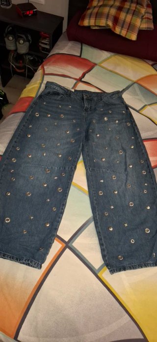 Pantalones Barrel Mujer con Tachuelas