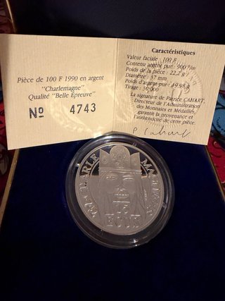 Moneda Plata 100 Francos 1990 Charlemagne