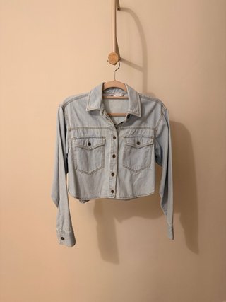 Camisa Denim Crop Zara Azul Talla S