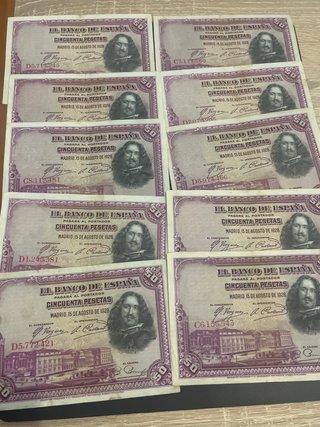 Lote 10 Billetes 50 Pesetas 1928
