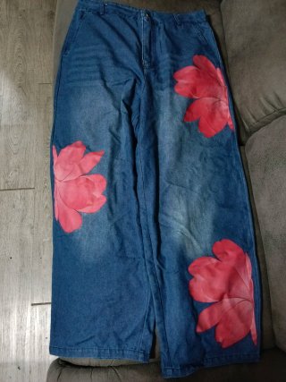 Pantalón Ancho Azul con Estampado Floral