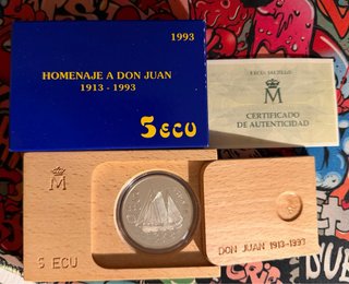 Moneda Plata 5 ECU Homenaje Don Juan 1993