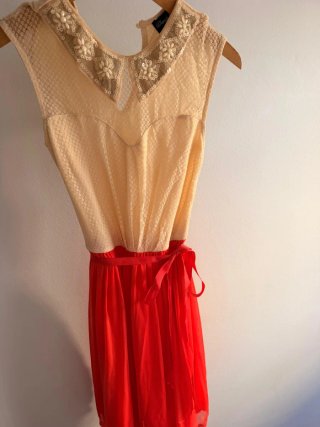 Vestido Vintage Combinado Beige y Rojo