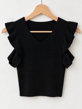 Top Negro con Volantes Talla Única