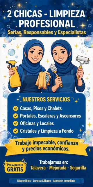 Limpieza profesional - 2 chicas serias en Talavera