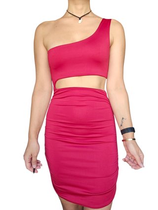 Vestido corto asimétrico rosa