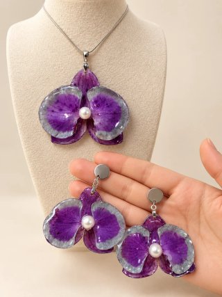 Conjunto Orquídea Natural: Collar y Pendientes