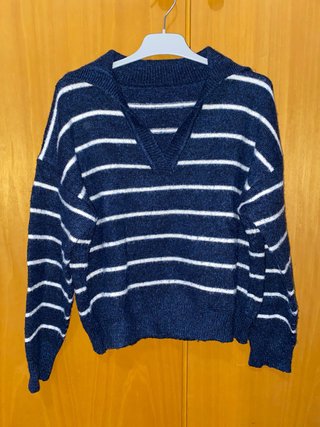 Jersey de rayas con cuello solapa Shein