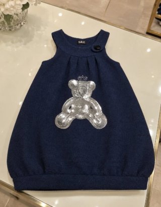 Vestido de invierno azul con oso
