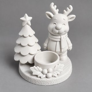 Portavelas Navideño Reno y Árbol