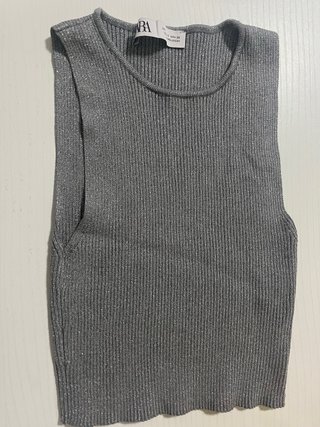 Top Zara Brillante Plateado Talla S