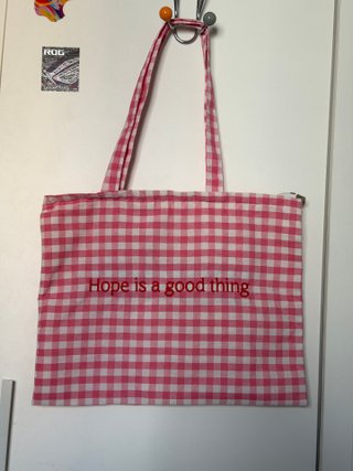 Tote vichy rosa bordado con cremallera, nuevo