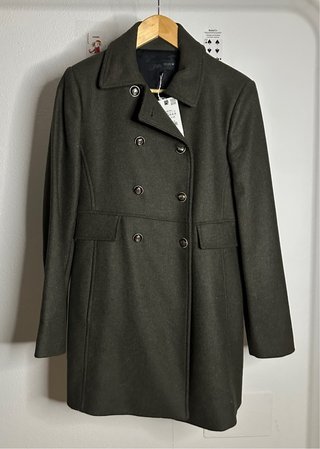 Abrigo Mujer Elegante Zara Verde Oscuro Talla M