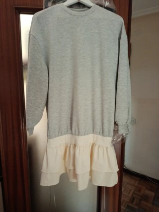 Vestido Combinado Gris y Beige