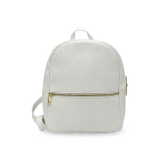 Mochila piel auténtica granulada blanco