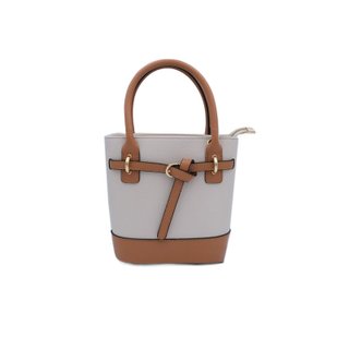 Bolso cubo bicolor piel con lazo beige