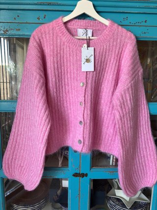 Cardigan de Punto Rosa con Mangas Globo