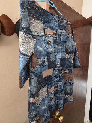 Blusa Estampada Efecto Denim