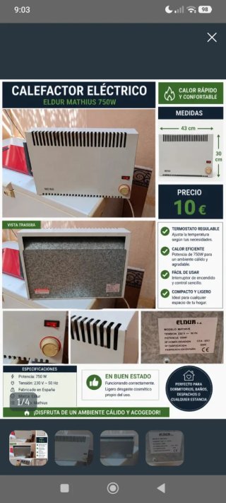 Calefactor Eléctrico Eldur Mathias 750W