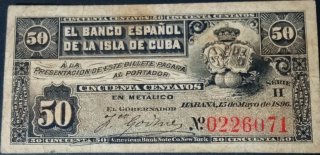 Billete 50 Centavos Banco Español de Cuba 1896