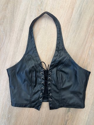 Top Corsé Negro Efecto Cuero SHEIN