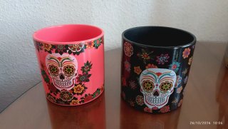 Set de 2 Maceteros con Diseño de Calaveras