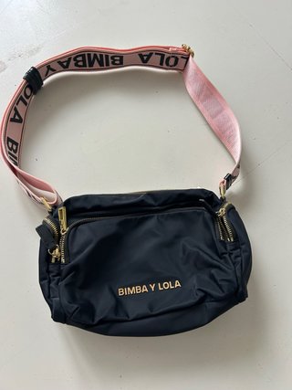 Bolso Bimba y Lola Negro lona azul oscuro y rosa