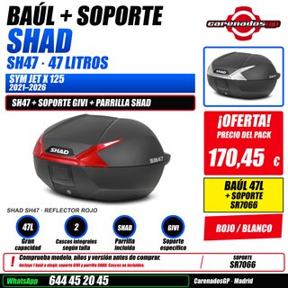 SHAD SH47 47L + SOPORTE SYM JET X125 2021–2026