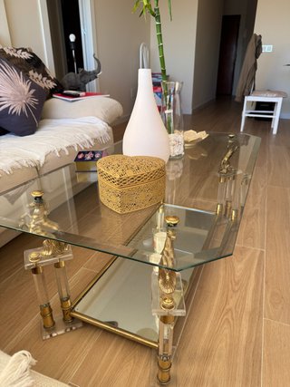 Mesa de Salón de Cristal y Metal