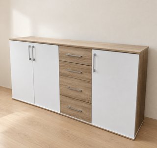 Aparador Blanco y Madera con 4 Cajones