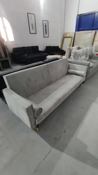 Sofá Cama Abatible de Terciopelo Gris