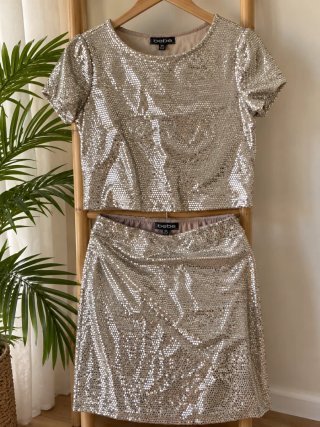 Conjunto Marca BEBE Plateado Talla XS FIESTA