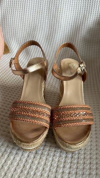 Sandalias de Cuña Esparto Rosa Dorado Talla 40