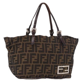 FENDI Zucca Canvas Hand Bag Black Brown Auth