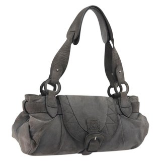 LOEWE Tote Bag Suede Gray Silver Auth 192813 -
