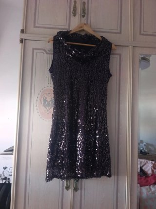 Vestido de Fiesta Morado con Lentejuelas Talla XL