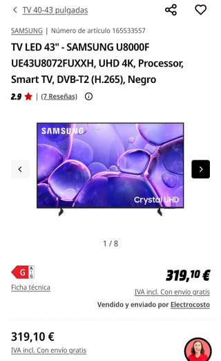TV LED 43 Samsung UHD 4K Crystal. Nueva!